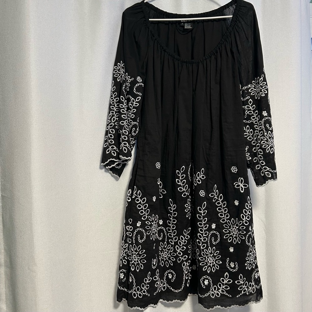 Etcetera Black and White Sundress with Bishop Sleeves